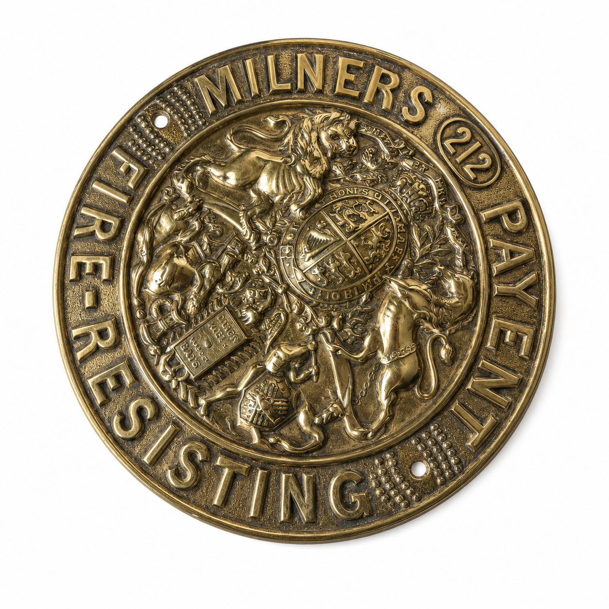 Milners “212 Patent Fire-Resisting” Brass Plaque — Antiques & Curiosities from The Quirk